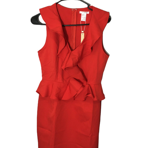 NWT Esley Women's Ruffle Peplum Sheath Mini Dress Size Small Red Sleeveless - Picture 2 of 8